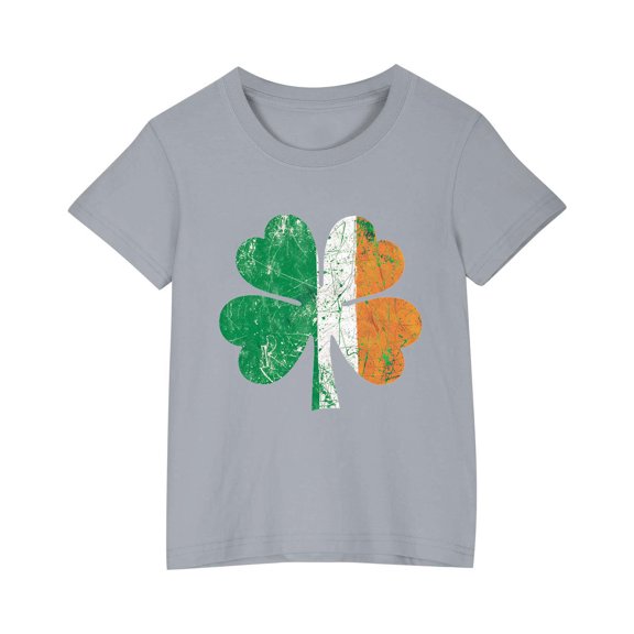 Diufon Shamrock Printed Shirts for Kids Casual Boys Girls St Patrick's Day Short Sleeve Crewneck Pullover Tops