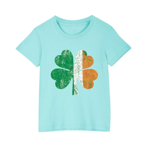 Diufon Shamrock Printed Shirts for Kids Casual Boys Girls St Patrick's Day Short Sleeve Crewneck Pullover Tops