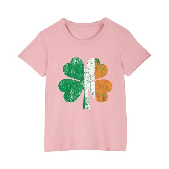 Diufon Shamrock Printed Shirts for Kids Casual Boys Girls St Patrick's Day Short Sleeve Crewneck Pullover Tops