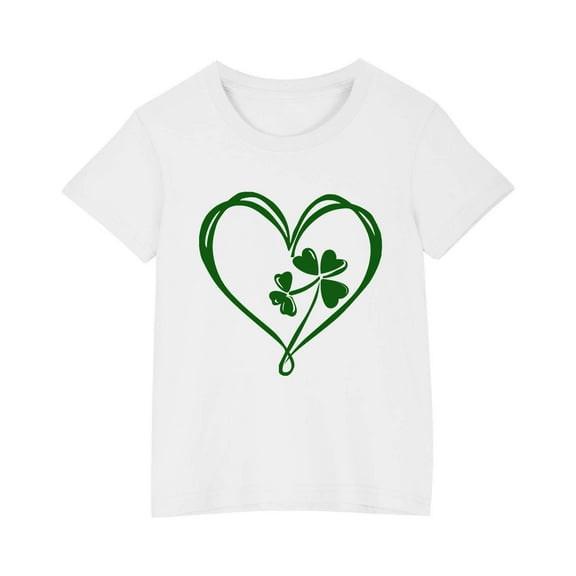 Diufon Shamrock Printed Shirts for Kids Casual Boys Girls St Patrick's Day Short Sleeve Crewneck Pullover Tops