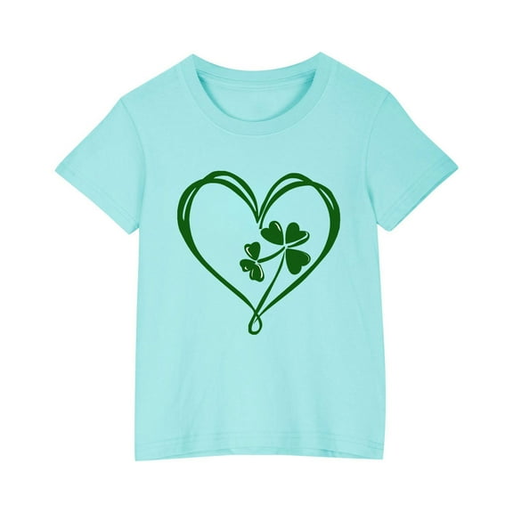 Diufon Shamrock Printed Shirts for Kids Casual Boys Girls St Patrick's Day Short Sleeve Crewneck Pullover Tops