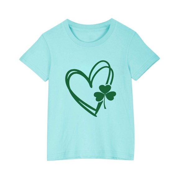 Diufon Shamrock Printed Shirts for Kids Casual Boys Girls St Patrick's Day Short Sleeve Crewneck Pullover Tops