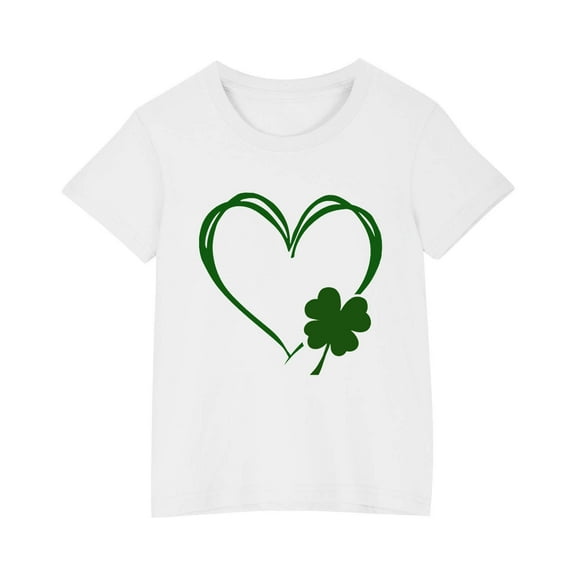 Diufon Shamrock Printed Shirts for Kids Casual Boys Girls St Patrick's Day Short Sleeve Crewneck Pullover Tops