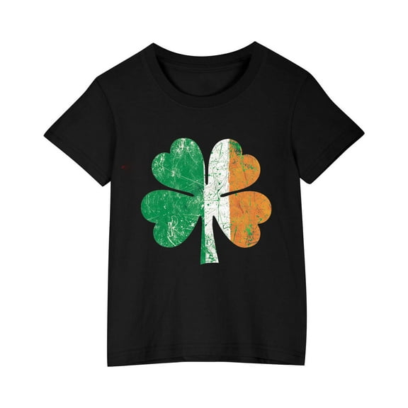 Diufon Shamrock Printed Shirts for Kids Casual Boys Girls St Patrick's Day Short Sleeve Crewneck Pullover Tops