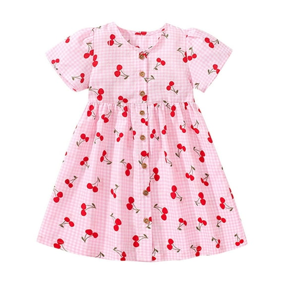 Diufon Short Sleeve Dress for Baby Girls Casual Cotton Plaid Printed Dress Toddler Infant Spring Summer Cute Skirts
