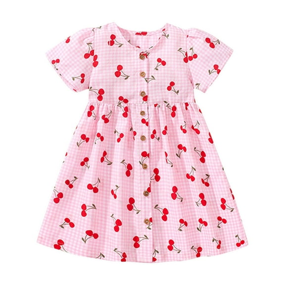 Diufon Short Sleeve Dress for Baby Girls Casual Cotton Plaid Printed Dress Toddler Infant Spring Summer Cute Skirts