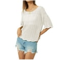 thumbnail image 1 of Diufon Short Sleeve Sweater for Women Summer Crew Neck Hollow Out Knit Tunic Solid Color Shirt Blouse, 1 of 5