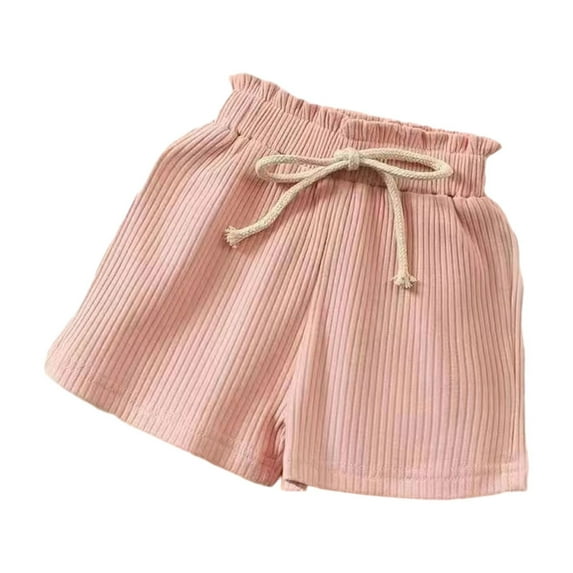 Diufon Shorts for Girls Casual Ruffle Elastic High Waist Drawstring Shorts Solid Color Lounge Shorts