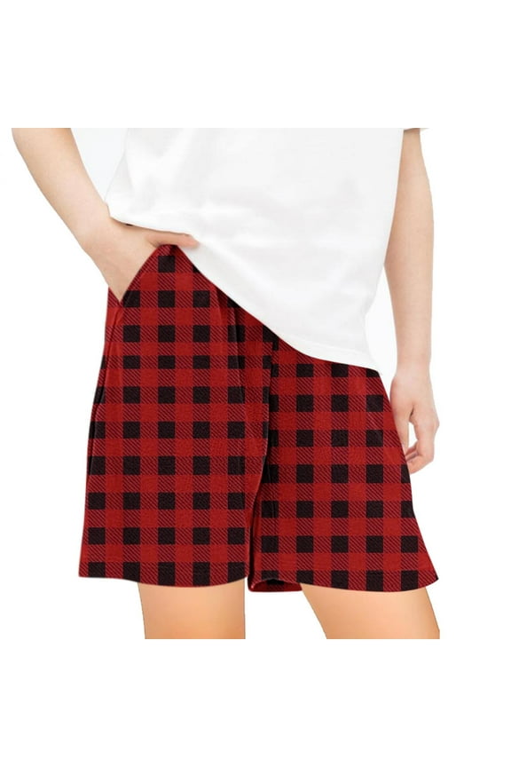 Shorts for Kids Elastic Waist Lounge Shorts Trendy Plaid Printed Shorts with Pockets