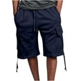 thumbnail image 1 of Diufon Shorts for Men Solid Color Cargo Shorts Plus Size Waist Drawstring Shorts with Pockets, 1 of 6
