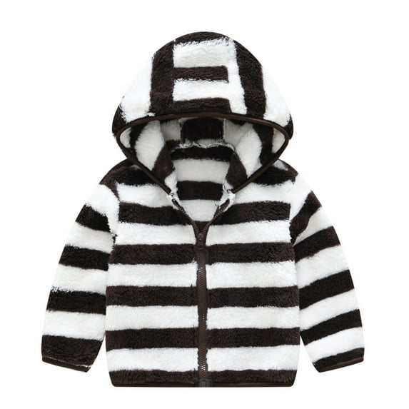 Diufon Spring Fleece Hoodies for Toddler Kids Baby Girls Boys Striped Fuzzy Jacket Zipper Long Sleeve Coat (4-5 Years, Coffee)