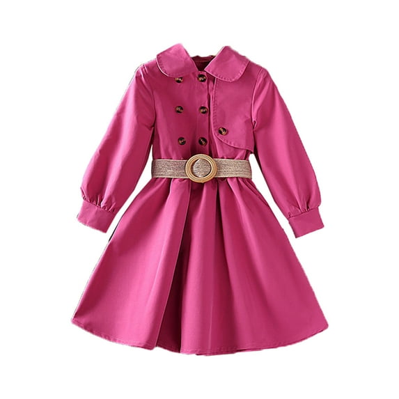 Diufon Spring Long Sleeve Dress for Kids Girl Solid Color Pleated Child Girls Rompers Skirt Dresses (4-5 Years, Red)