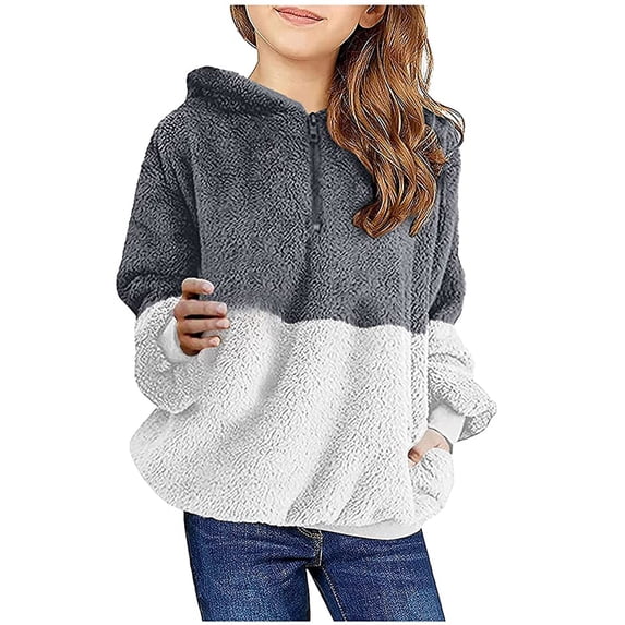 Diufon Spring Toddler Boys Girls Fleece Outwear Long Sleeve Fuzzy Hoodies Child Kids Comfy Jacket (5-6 Years, Gray)
