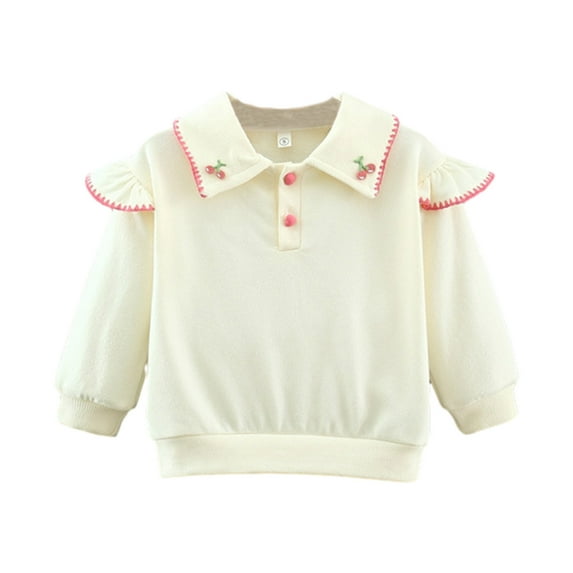 Diufon Spring Undershirt for Toddler Girls Long Sleeve Thin Pullover Top Solid Color Crew Neck Baby Girl Top (24-30 Months, White)