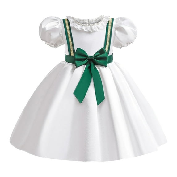 Diufon St. Patrick's Day Princess Dresses for Kids Girls Sequin Ruffle Flying Sleeves Puffy Dress (7-8 Years, White)