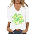 thumbnail image 1 of Diufon St Patrick's Day Shirts for Women Casual Plus Size Shamrock Printed 3/4 Sleeve V Neck Pullover Tops, 1 of 4