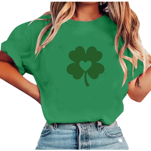 Diufon St Patricks Day Shirt Women Shamrocks Graphic Short Sleeve Crewneck Pullover Casual Loose Tops