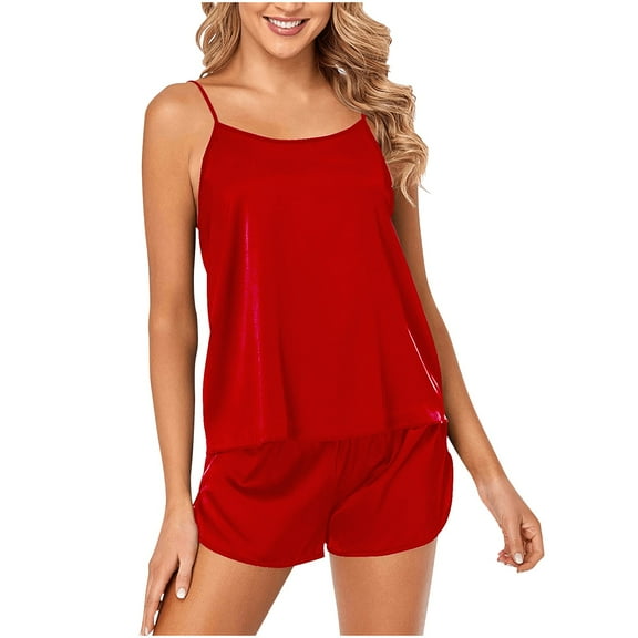 Diufon Stain Pajama Sets for Women Scoop Neck Sleeveless Tops Summer Solid Color Shorts Homewear Set