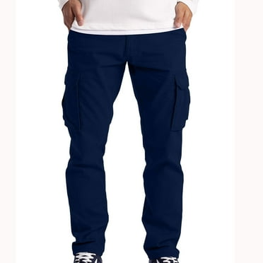 Diufon Straight Leg Cargo Pants for Men Casual Elastic Waist Loose Outdoor Hiking Pants with Multi Pockets