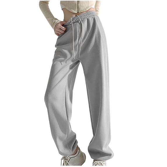Diufon Straight Pants for Women Elastic High Waist Drawstring Lounge Pants Solid Color Athletic Pants