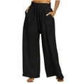 thumbnail image 1 of Diufon Straight Pants for Women Ruffle Elastic High Waist Wide Leg Pants Drawstring Pockets Lounge Pants, 1 of 5