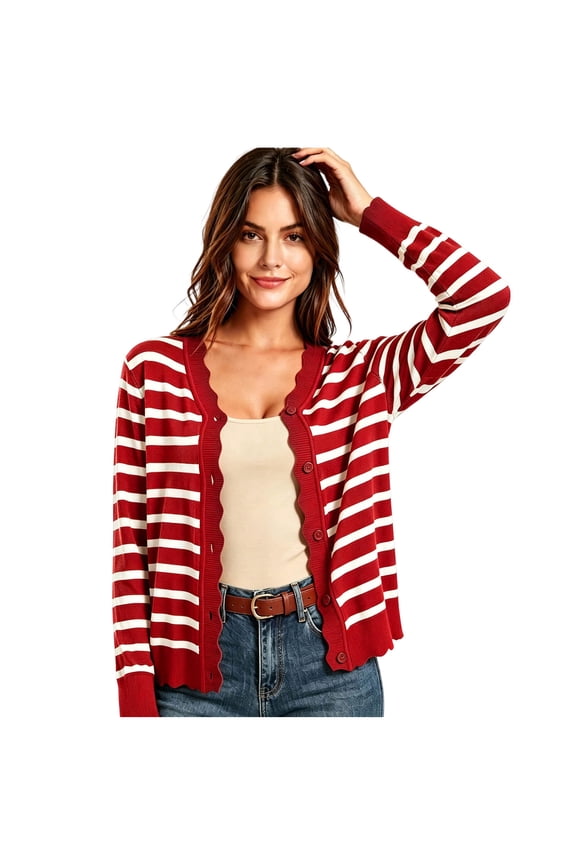 Striped Knit Cardigan for Women Lightweight Long Sleeve Button Front Jackets Casual Cardigan Sweaters