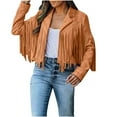thumbnail image 1 of Diufon Suede Tassel Crop Jacket Women Fringed Hem Tassel Cardigan Vintage Lapel Hippie Motor Biker Streetwear Coat, 1 of 7