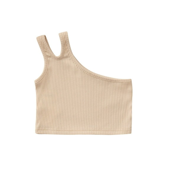 Diufon Summer Baby Girls Tops One Shoulder Sleeveless Double Straps Tank Tops Solid Color Crop Tops