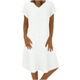 thumbnail image 1 of Diufon Summer Casual Dresses for Women Solid Color Midi Dress V Neck Short Sleeve A-Line Dress, 1 of 6
