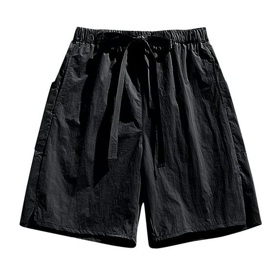 Diufon Summer Casual Mens Shorts Solid Color Lightweight Shorts Elastic Waist Drawstring Shorts