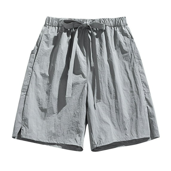 Diufon Summer Casual Mens Shorts Solid Color Lightweight Shorts Elastic Waist Drawstring Shorts