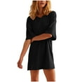 thumbnail image 1 of Diufon Summer Casual Womens Dresses Solid Color Comfortable Dress V Neck Short Sleeve Dress, 1 of 7