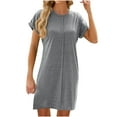 thumbnail image 1 of Diufon Summer Cotton Dresses for Women Casual Solid Color Dress Round Neck Short Sleeve Dress, 1 of 7