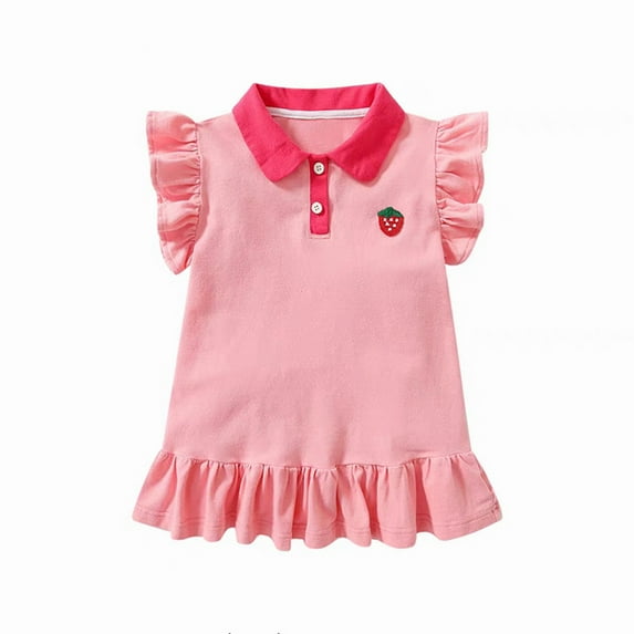 Diufon Summer Dresses for Toddler Girls Lapel Collar Flying Sleeve Dress Trendy Printed Ruffle Hem Dress