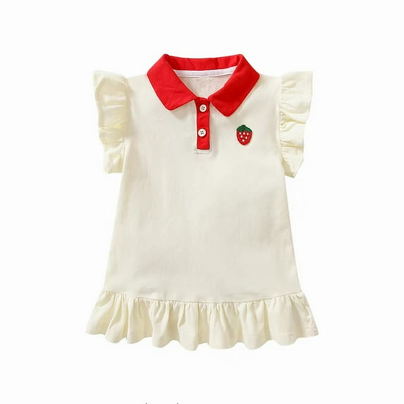 Diufon Summer Dresses for Toddler Girls Lapel Collar Flying Sleeve Dress Trendy Printed Ruffle Hem Dress