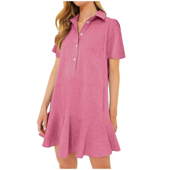 Diufon Summer Dresses for Women Lapel Collar Sleeveless Button Dress Solid Color A-Line Dress