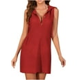 thumbnail image 1 of Diufon Summer Dresses for Women Hooded Drawstring Sleeveless V-Neck Button Dress Solid Color Mini Dress, 1 of 4