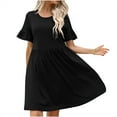 thumbnail image 1 of Diufon Summer Dresses for Women Solid Color Mini Dress Round Neck Ruffle Short Sleeve Dress, 1 of 5