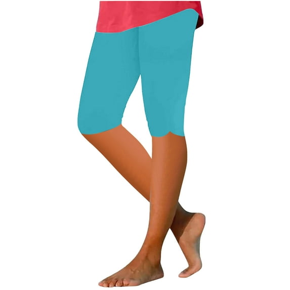 Diufon Summer High Waisted Yoga Pants for women Solid Color Slim Workout Athletic Pants Knee Leggings Pants