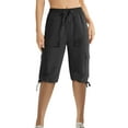 thumbnail image 1 of Diufon Summer Knee Shorts for Women Elastic Waist Drawstring Pants Solid Color Straight Shorts with Pockets, 1 of 4