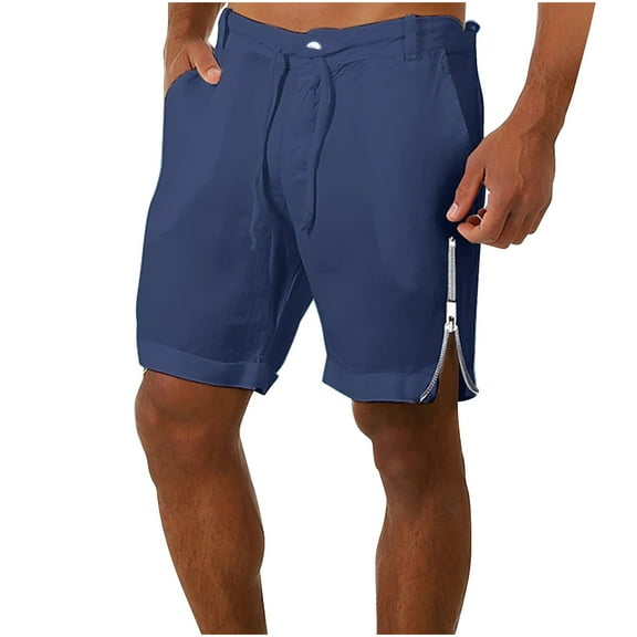 Diufon Summer Mens Shorts Side Hem Zipper Outdoor Shorts Drawstring Waist Button Shorts with Pockets
