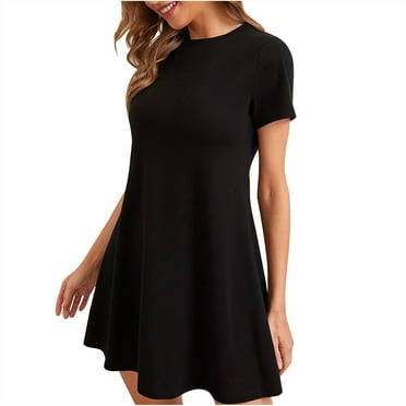 Diufon Summer Mini Dresses for Women Round Neck Short Sleeve Casual Dress Solid Color A-Line Dress
