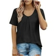 thumbnail image 1 of Diufon Summer Pleated Tops for Women Casual Round Neck Short Sleeve Tunics Solid Color Tshirts, 1 of 7