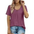thumbnail image 1 of Diufon Summer Pleated Tops for Women Casual Round Neck Short Sleeve Tunics Solid Color Tshirts, 1 of 7
