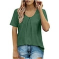 thumbnail image 1 of Diufon Summer Pleated Tops for Women Casual Round Neck Short Sleeve Tunics Solid Color Tshirts, 1 of 7