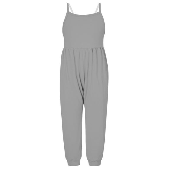 Diufon Summer Rompers for Girls Round Neck Sleeveless Playsuits Solid Color Bodysuits with Pockets