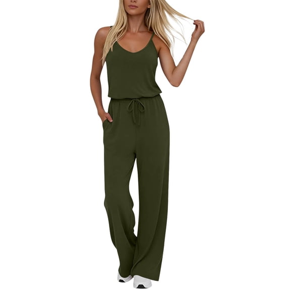Diufon Womens Jumpsuits Summer Dressy Sleeveless Wide Leg Long Pants Rompers Casual Outfits with Pockets
