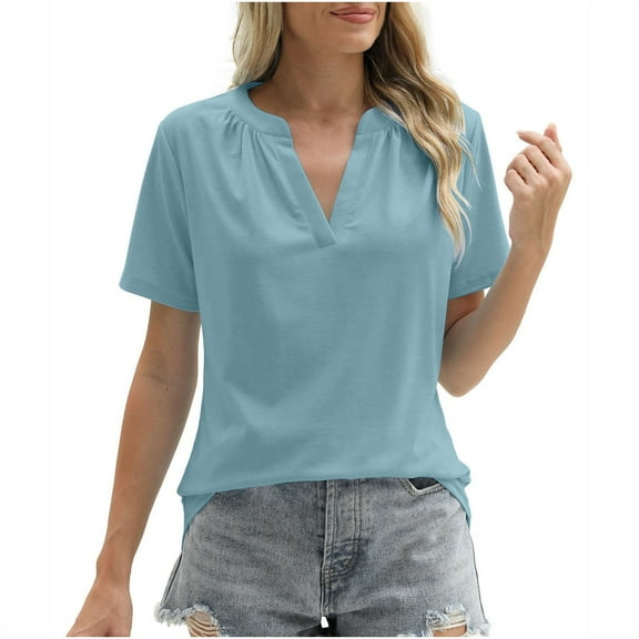 Diufon Women's Dressy Tops Summer Short Sleeve V Neck Shirts Casual Loose Solid Color Tees Fashion Tunic Blouse