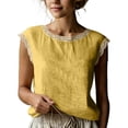 thumbnail image 1 of Diufon Summer Tops for Women Cotton Linen Lace Trim Cap Sleeve Tank Top Casual Crewneck Beach Vacation Blouses, 1 of 9