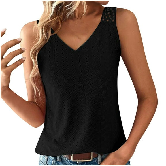 Diufon Summer Trendy Tank Tops for Women V Neck Sleeveless Hollow-Out Strap Tops Solid Color Tunics